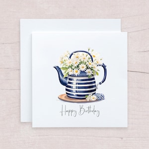 Carte de théière vintage personnalisée pour toutes les occasions, carte-cadeau de fleurs sauvages pour tous les âges, anniversaire, carte de tournesol pour amis