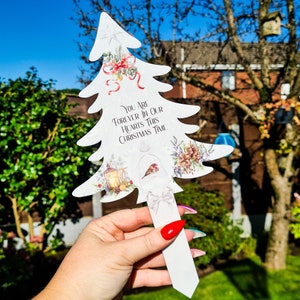 Christmas Tree Memorial Stake for Grave - Christmas Memorial Garden Ornament - Christmas Robin Decoration