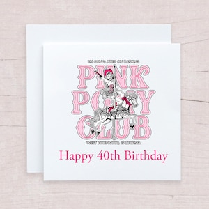 Carte d'anniversaire rose au poney club pour filles de tout âge, carte cow-girl rose pour les anniversaires, carte d'anniversaire burlesque pour femme, amie, nièce, tante