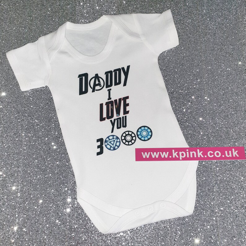 Avengers Babygrow - Personalised Avengers Baby Top - Fab Fathers Day Gift - I Love You 3000 - Fun Baby Shower Gift for New Dad 