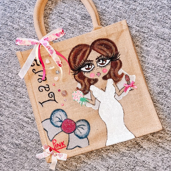 Personalised Character Jute Bag Hand Painted Gift Bag for Hen