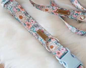 Dog collar adjustable Flowers Liberty style