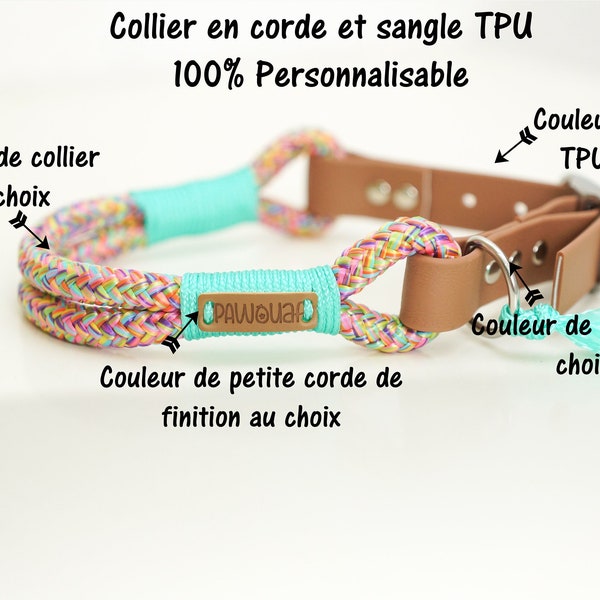 Collier pour chien 100% personnalisable - Corde et sangle TPU / Biothane
