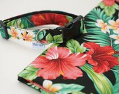 Dog collar adjustable quot TAHAA quot - Polynesian fabric - hibiscus flower, tropical, exotic Summer dog collar