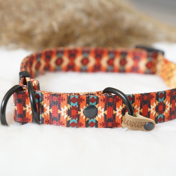 Collier chien réglable Aztèque rouge orange jaune