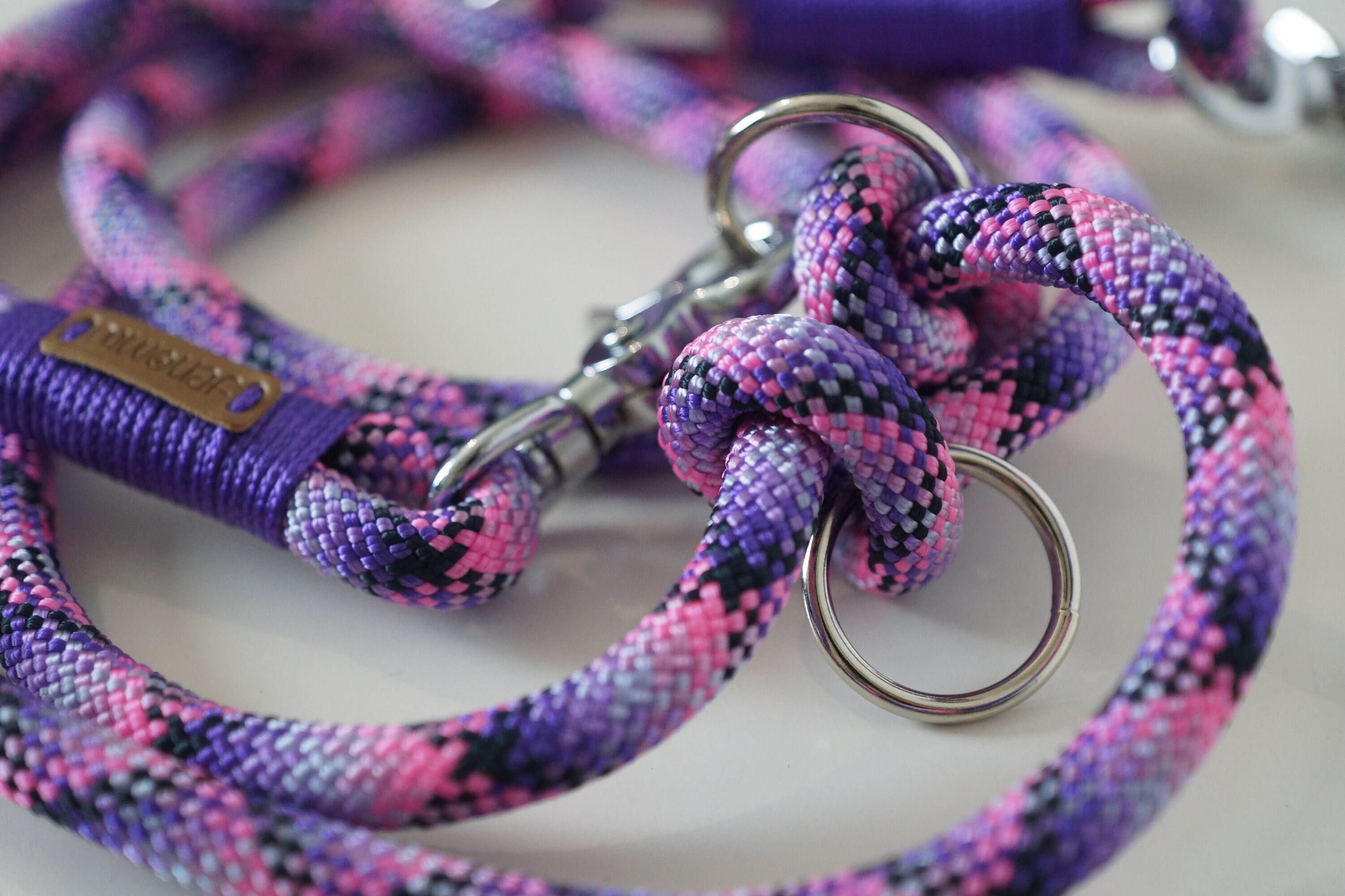 Laisse Pour Chien - Mix Girly Rose Violet/Laisse en Corde Multipositions ou Simple Paracorde Accesso