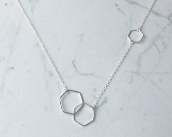 Hexagon Asymmetric Honeycomb Chain Necklace, Minimal, Geometric, contemporary, simple, stylish, modern, clean lines,