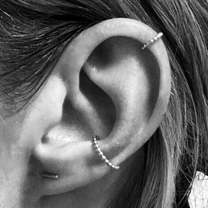 Two Ear Cuffs: One for Conch and one for high helix, no piercing, sterling silver, beaded ball style