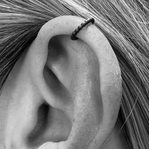 Ear Cuff for high helix, no piercing, black oxidised sterling silver, tiny, minimal