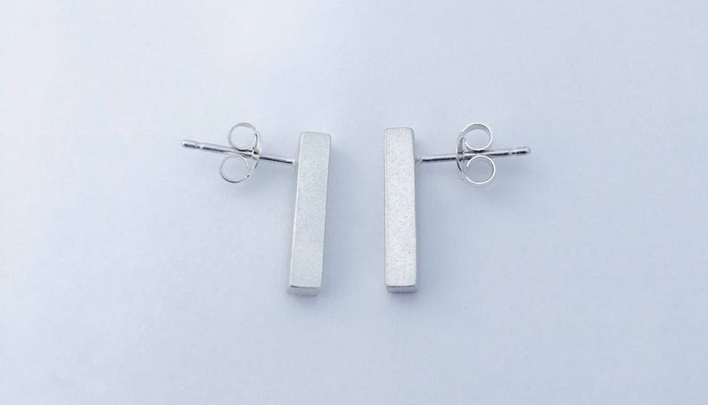 brushed silver finish simple contemporary sleek minimal urban Sterling Silver Solid Shard Bar Earrings modern