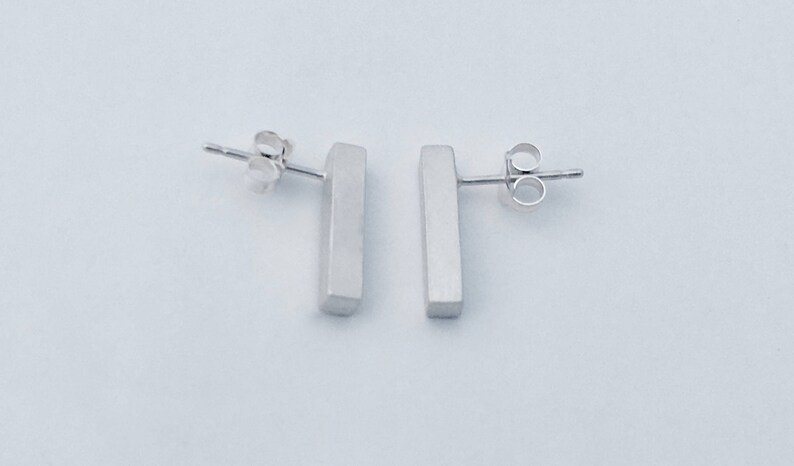 brushed silver finish simple contemporary sleek minimal urban Sterling Silver Solid Shard Bar Earrings modern