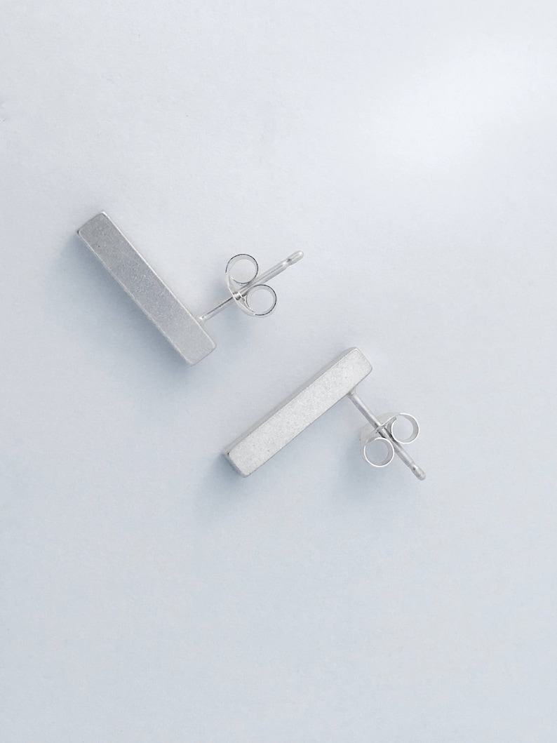 brushed silver finish simple contemporary sleek minimal urban Sterling Silver Solid Shard Bar Earrings modern