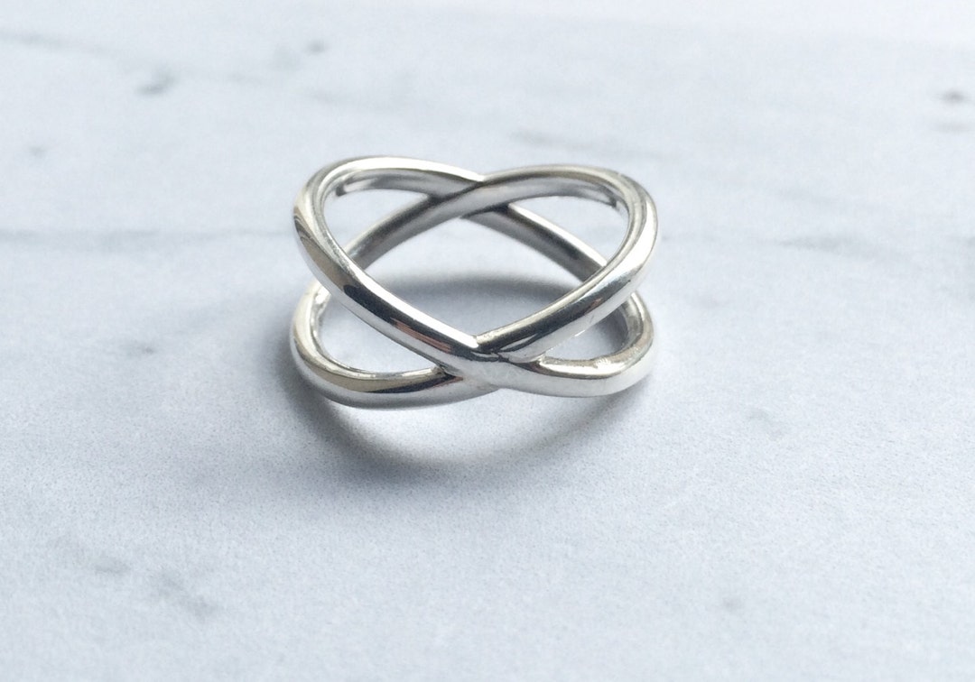 Orbit Style Crossover Ring Sterling Silver, Minimal, - Etsy