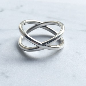 Orbit style Crossover ring Sterling Silver, Minimal,