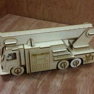 Laser Cut Wooden Model Kit Fire Truck Ages 8+. Customization available! FREE US SHIPPING!