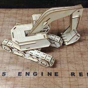 Laser Cut Wooden Model Kit Tack Hoe Excavator Ages 8+. Customization available! FREE US SHIPPING!