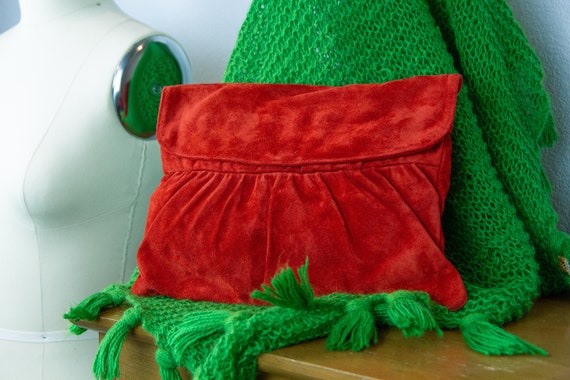 Vintage Suede Clutch Purse / 60s 70s Suede Envelop