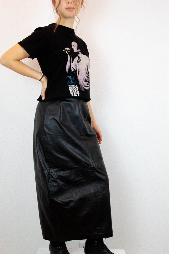 Vintage Black Leather High Waist Pencil Skirt / 90