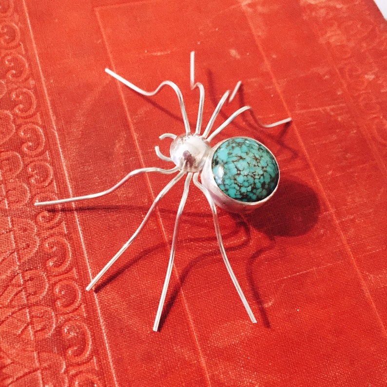 Sterling Silver Handmade Turquoise Spider Brooch Lady Hale Etsy