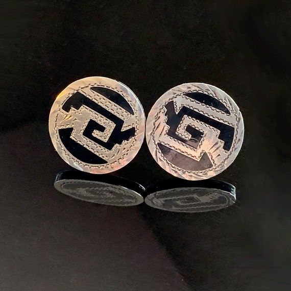 VTG Mexican Aztec Geometric Sterling Onyx Cufflink