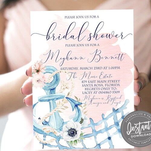 Bridal Shower Invitation Printable Nautical Wedding Shower - Etsy