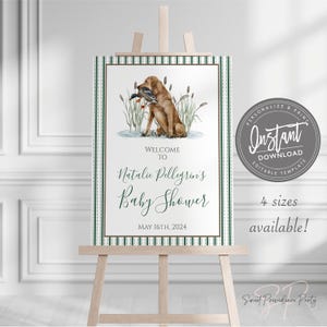 Baby Boy Shower Welcome Sign, Baby Boy, Duck Dog Baby Shower Sign, Green Southern Preppy Yellow Lab Welcome Sign, Editable Instant Access