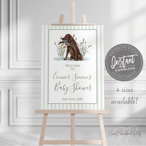 Baby Boy Shower Welcome Sign, Baby Boy, Duck Dog Baby Shower Sign, Green Southern Preppy Chocolate Lab Welcome Sign, Editable Instant Access