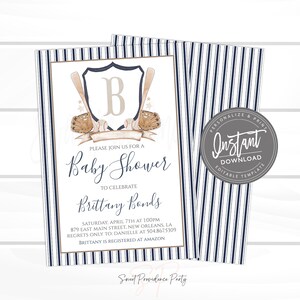 Baseball Baby Shower Invitation, Little All Star Couples Shower, Preppy Crest Editable baseball template, Its a Boy Shower, Instant Access