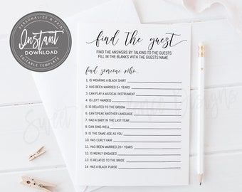 Find the Guest Game Printable Bridal Shower Game Wedding - Etsy