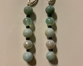 Amazonite and Polished Agate Earrings