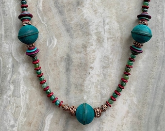 Green Jasper and Woods Mixture Necklace