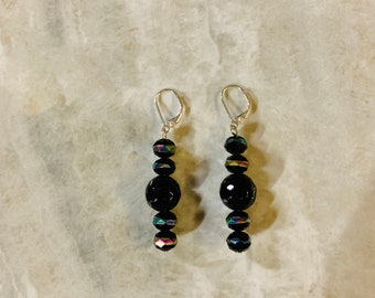 Black Agate Black Glass Earrings