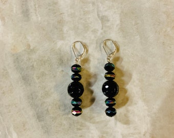 Boucles d’oreilles en verre noir Agate Noir