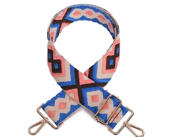 Boho Handbag Strap, Guitar Strap, Purse Strap, Canvas Bag Strap, Crossbody Strap , Shoulder Bag Strap, Woven Bag Strap, Blue Bag Straps