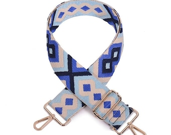 Boho Handbag Strap, Guitar Strap, Purse Strap, Canvas Bag Strap, Crossbody Strap , Shoulder Bag Strap, Woven Bag Strap, Blue Bag Straps