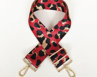 Red Leopard Handbag Strap, Guitar Strap, Purse Strap, Canvas Bag Strap, Crossbody Strap , Shoulder Bag Strap, Woven Bag Strap