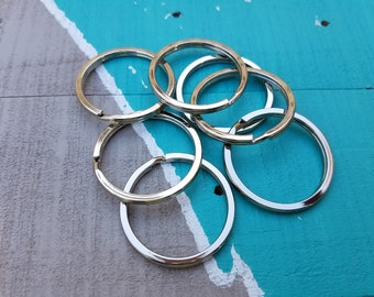 34MM Flat Keyring (50 pieces), Silver Split Keychain for Keys or Handbag, Purse, Black-Rose Gold-Gold-Silver Connectors, Key FOB