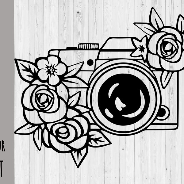 Geblümte Kamera digitale Cricut SVG, Fotograf Cricut digitale Datei, Download Design geschnitten Datei, Foto Kamera mit Blumen svg cricut digital