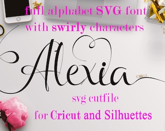Cricut Silhouette Cameo Digital Full Alphabet SVG DXF EPS Font files swirly swashes Instant Download Script clean cutting digital file