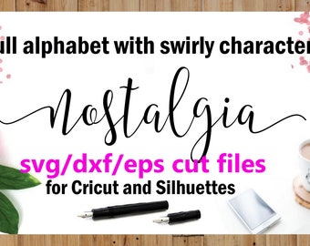 Cricut Silhouette Cameo Digital Full Alphabet SVG Font cutfile swirly swashes Instant Download Script commercial clean cutting digital file