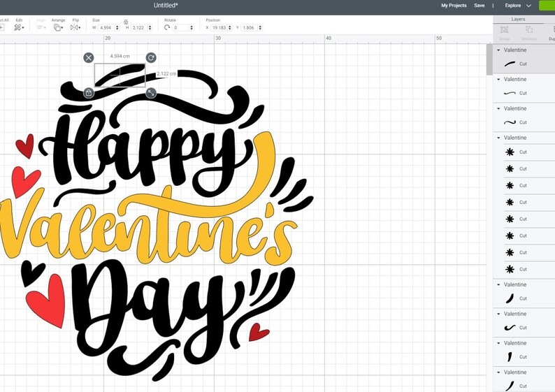 May include: A black and yellow design with the text "Happy Valentine's Day" in a handwritten font. The design includes several small red hearts.