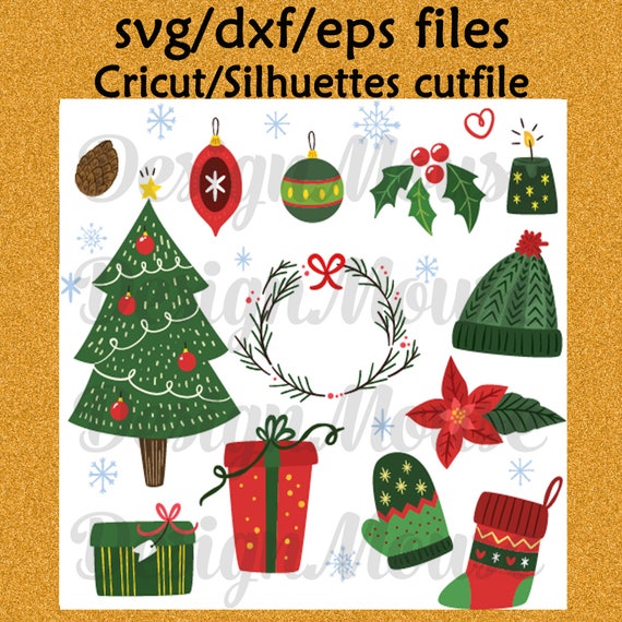 Christmas SVG file Cricut file cutfile Silhuettes file svg dxf eps files Cutting file Christmas svg Christmas elements ornaments tree wreath