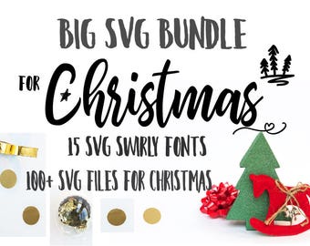 Christmas bundle, Fonts Swirly Swashes Font svg bundle Christmas trees reindeers, trucks unicorns  SVG bundle Cricut Silhouette bundle