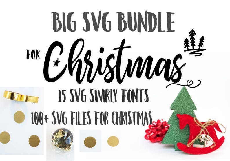 Christmas bundle, Fonts Swirly Swashes Font svg bundle Christmas trees reindeers, trucks unicorns SVG bundle Cricut Silhouette bundle image 1