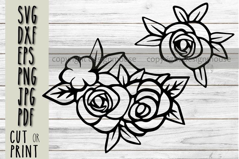 May include: Black and white line art illustration of a bouquet of roses with leaves. The roses are stylized and have a simple design.