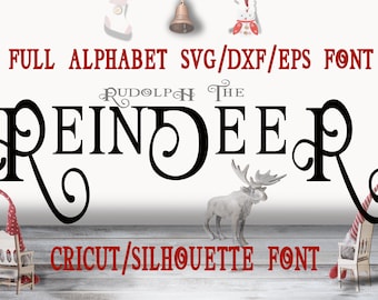 Christmas svg font, Cricut, Silhouette, Digital Full Alphabet, SVG DXF EPS Fonts, Instant Download Script, Vintage swash font
