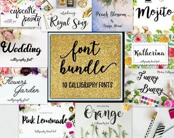 Calligraphy Font Bundle: 10 Swirly Handwritten Fonts (Digital Download)