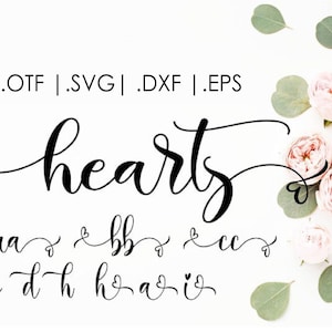 Carattere swirly di cuori, carattere Swash, carattere nuziale, Cuore collegato, Lettere per il download istantaneo, Alfabeto Cricut, ClipArt calligrafia scritta a mano