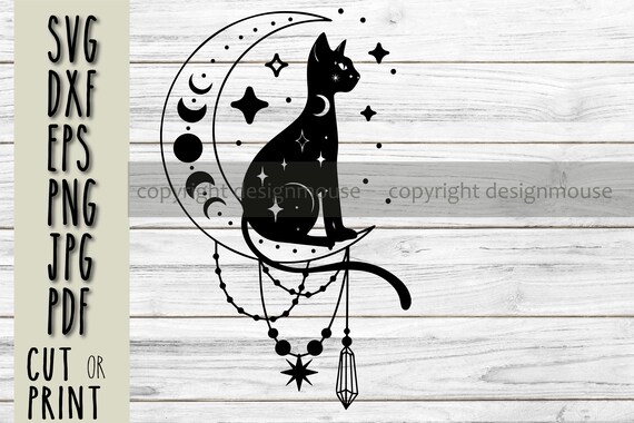 Mystical Sun and Moon Cat SVG: Witchy Gothic Cricut File (Digital Download)