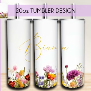 Personalized Wildflower Tumbler Design: 20oz Skinny Tumbler Wrap (Digital Download)